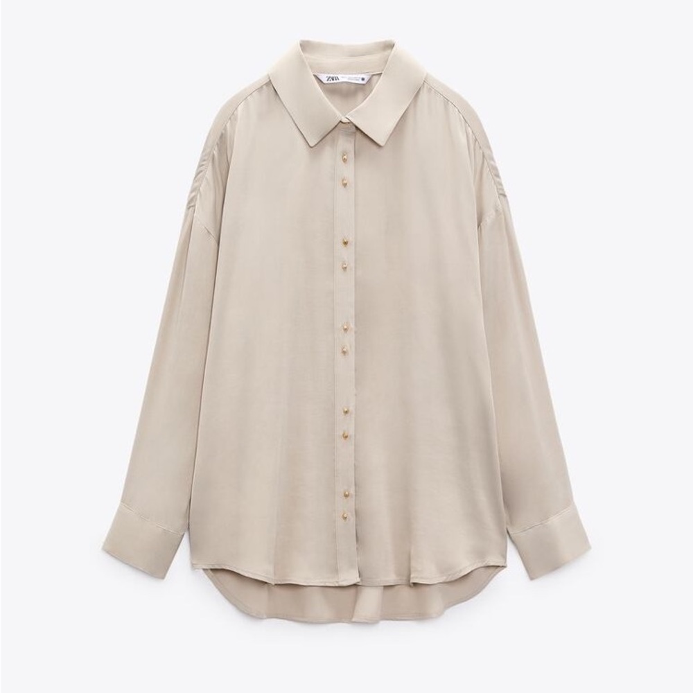 Oversized Satin Effect Button Up Blouse